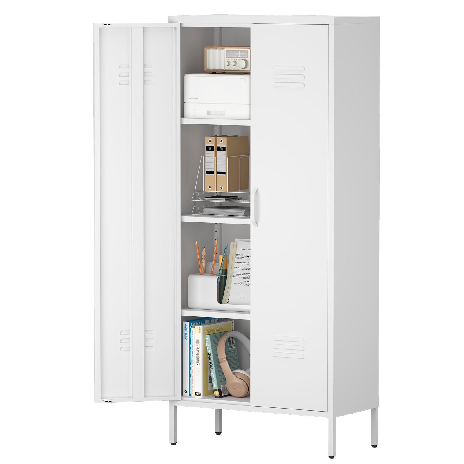 Metal Storage Cabinet 2 Door with Shelves - White
