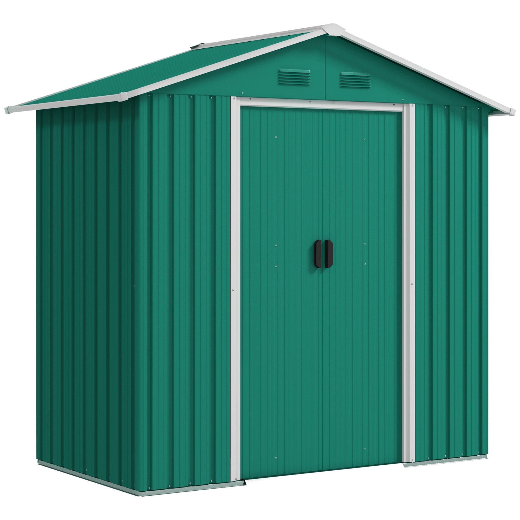 Garden Storage Shed 6.5ft x 3.5ft Double Doors 4 Vents Metal Green