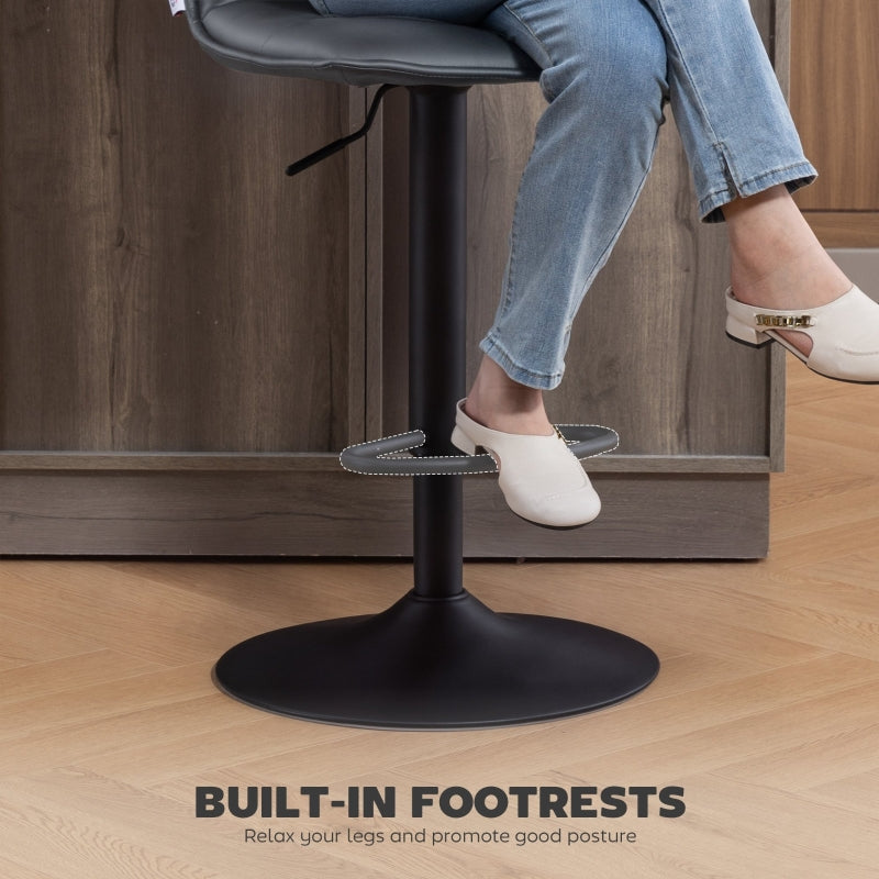 Set of Two Bar Stools Modern Faux Leather Dark Grey