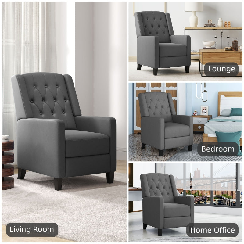 Wingback Recliner Chair, Button Tufted with Leg Rest, Deep Grey Microfibre Cloth