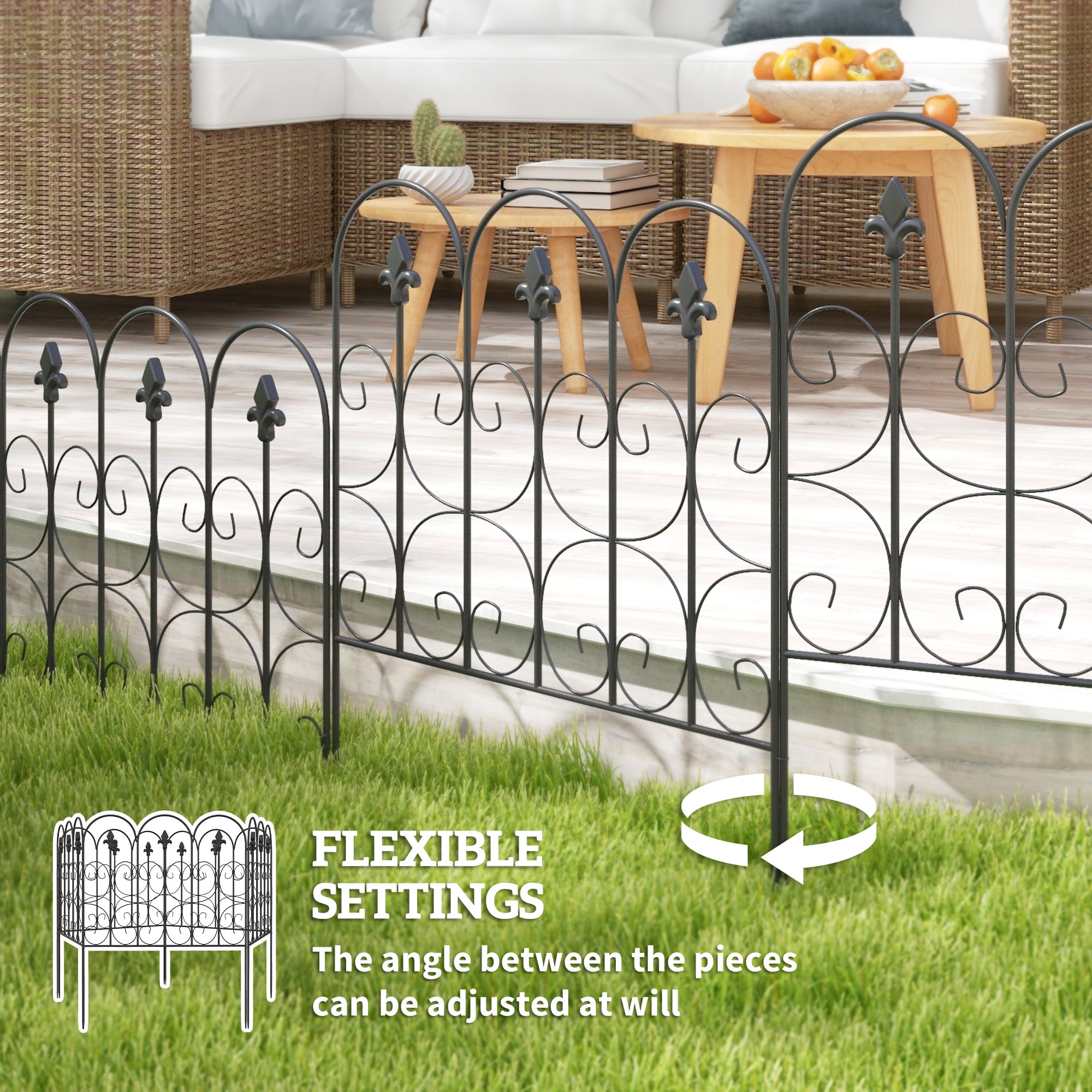 Decorative Garden Fencing, 5PC 83cm x 3m Picket Fence Panels, Black Metal Wire