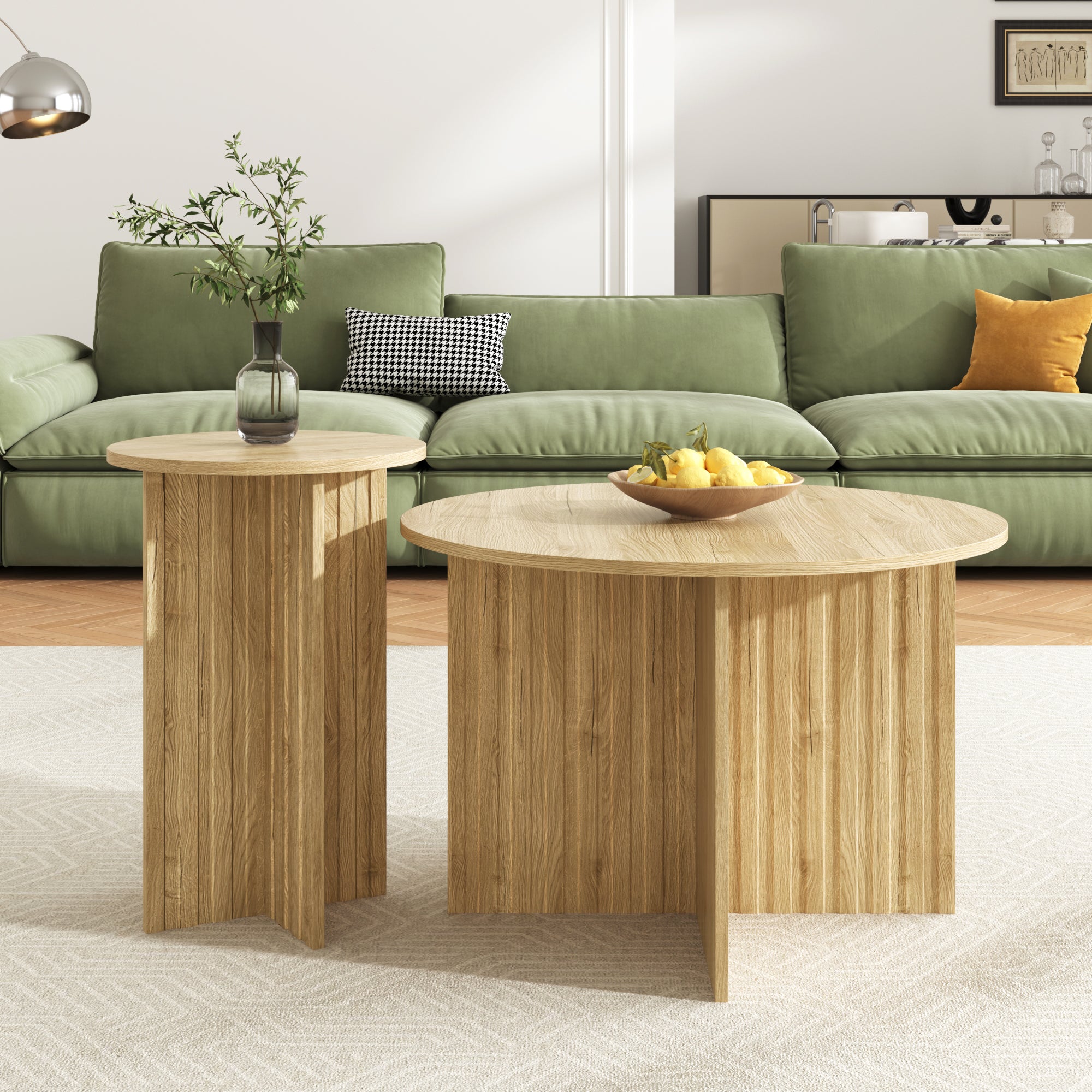 Modern Nesting Tables - 2-Piece Round Coffee Tables, Space-Saving Scandinavian Design, MDF/PB Construction