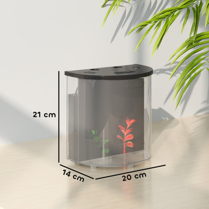 3L Small Fish Tank, Filter System LED Light for Betta Goldfish Shrimp, Black