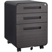 Mobile File Cabinet 3 Drawer Under Desk Anti-Tilt 5 Wheel - Black