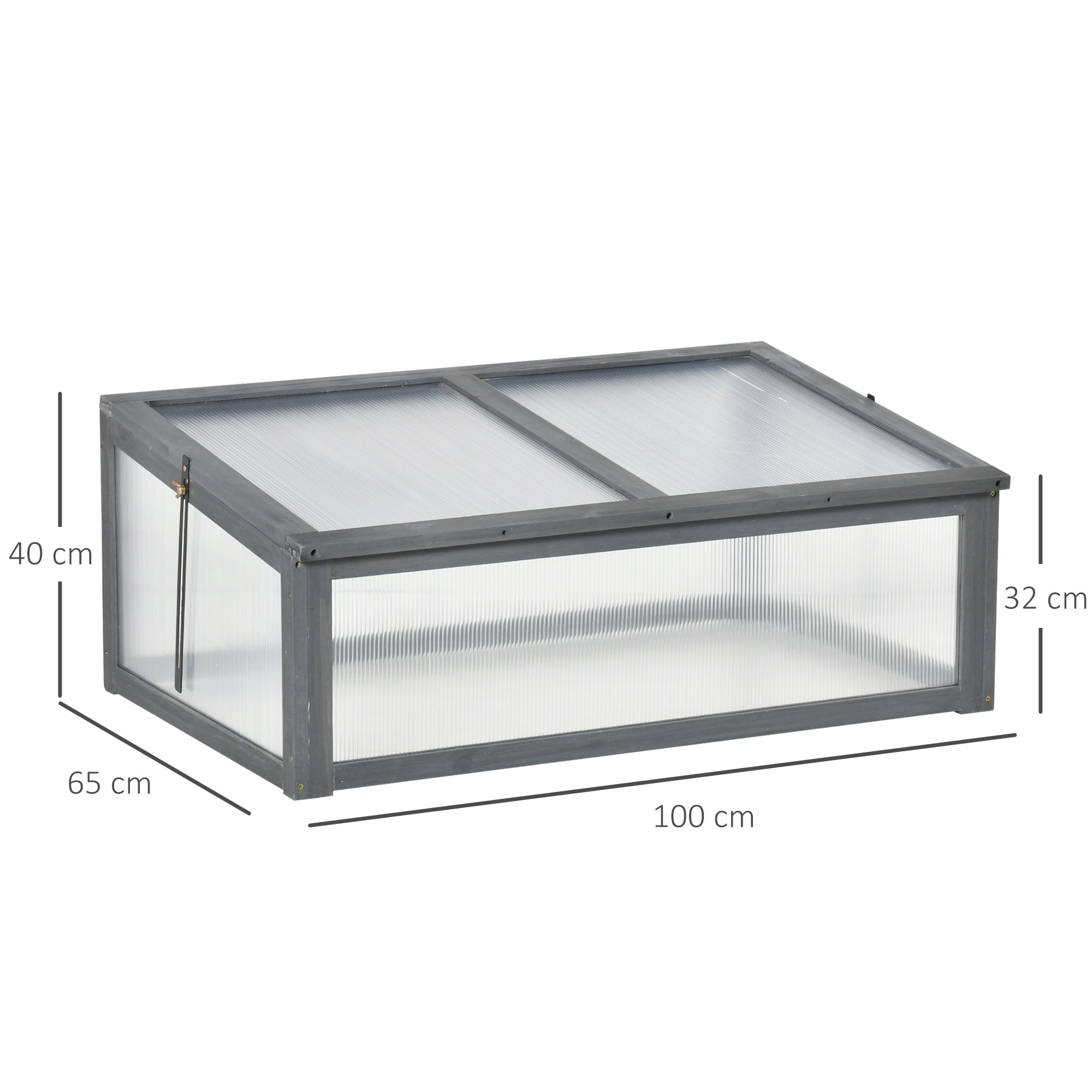 Wooden Cold Frame, Small Greenhouse Polycarbonate Openable Tilted Top, Grey