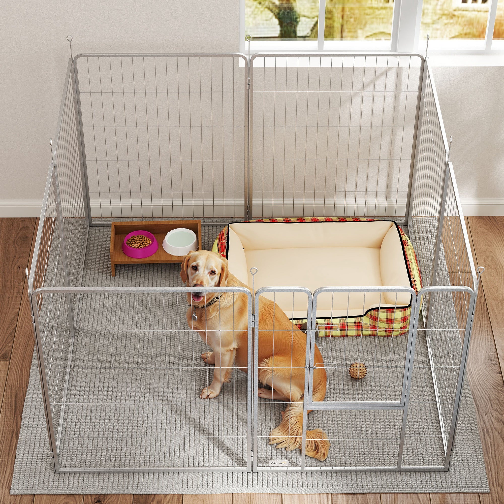 Puppy Playpen 8-Piece 100cm High Outdoor Run Steel Silver