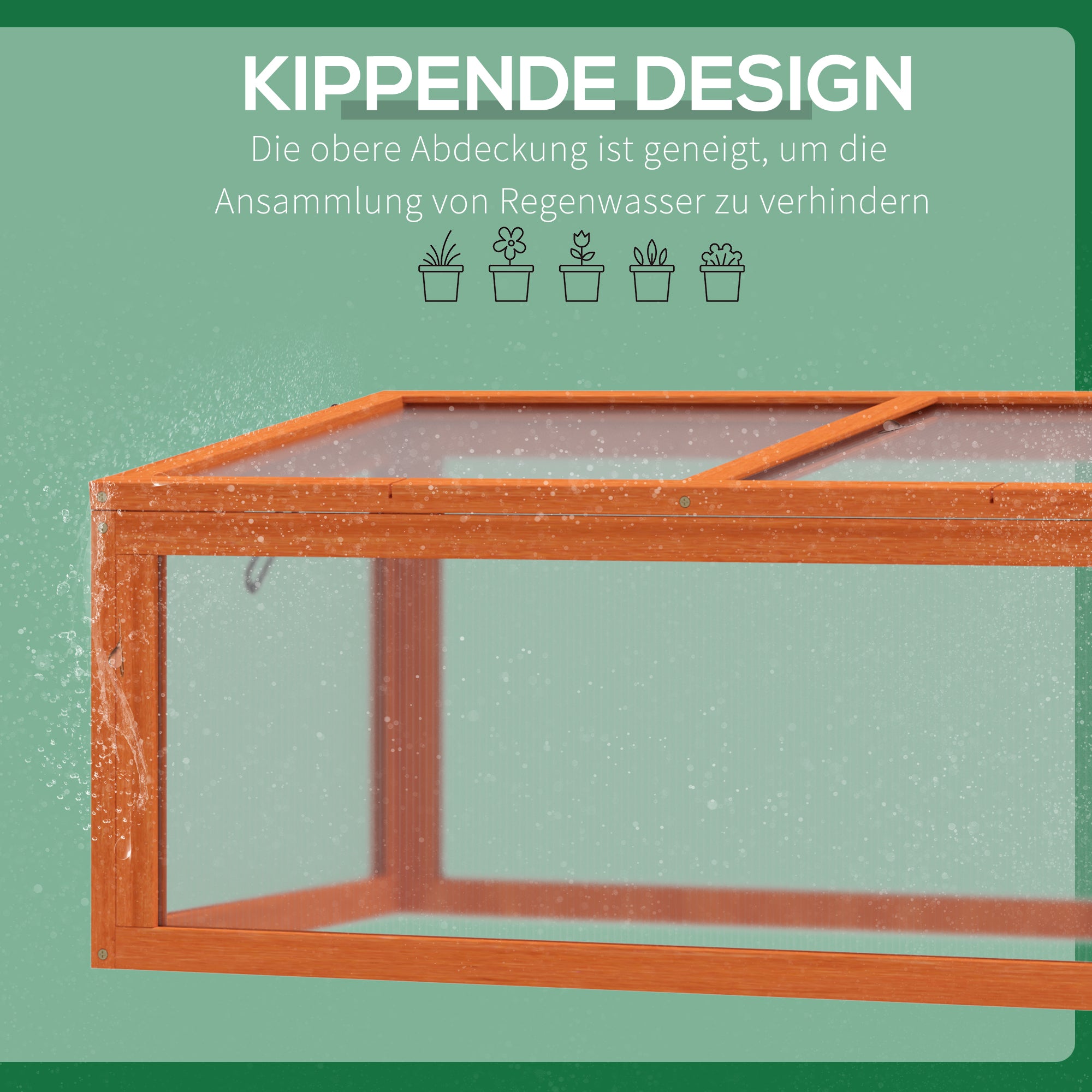 Cold Frame Greenhouse, Weatherproof Wood & Polycarbonate, Orange