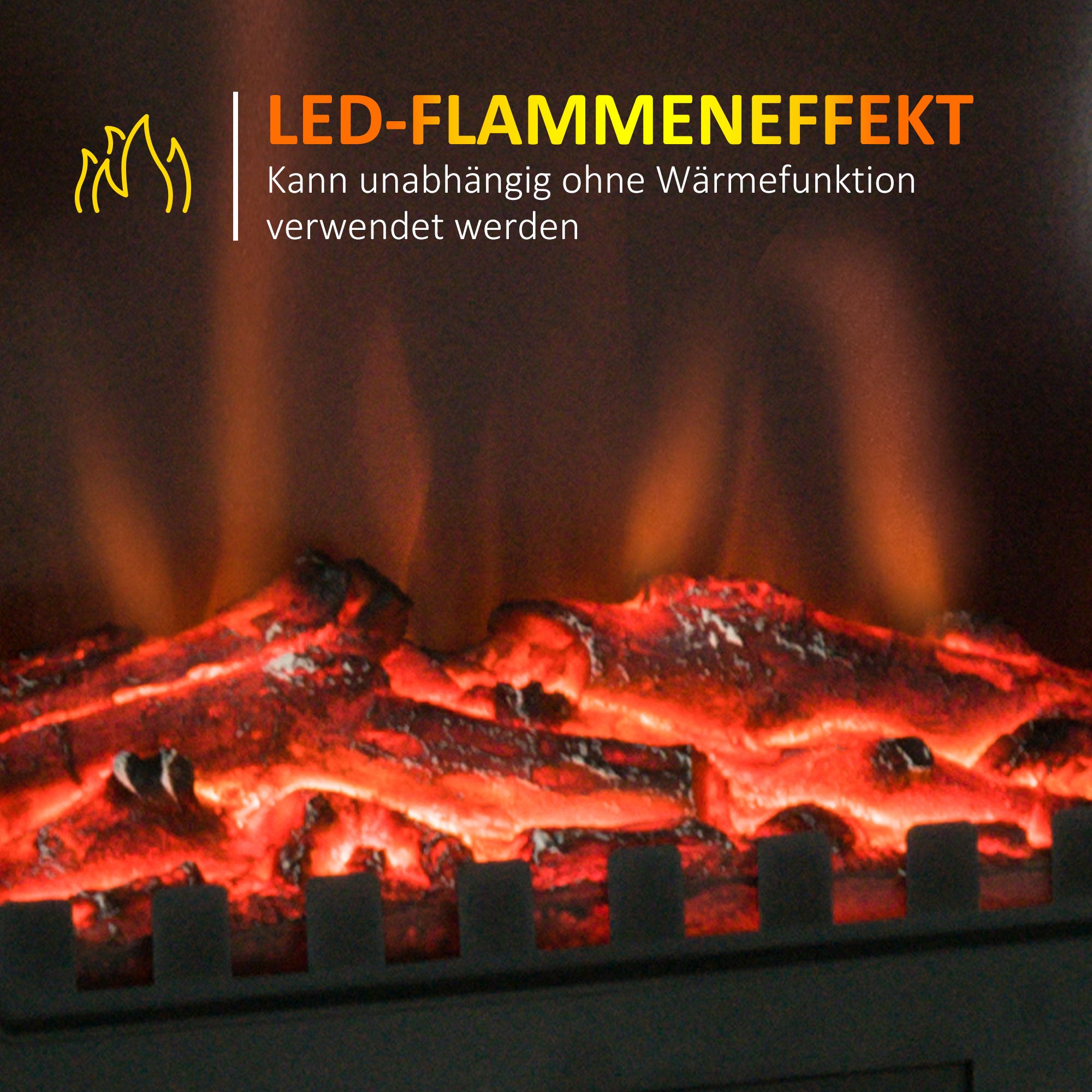 Electric Fireplace, 2000W Freestanding LED Flame, Metal