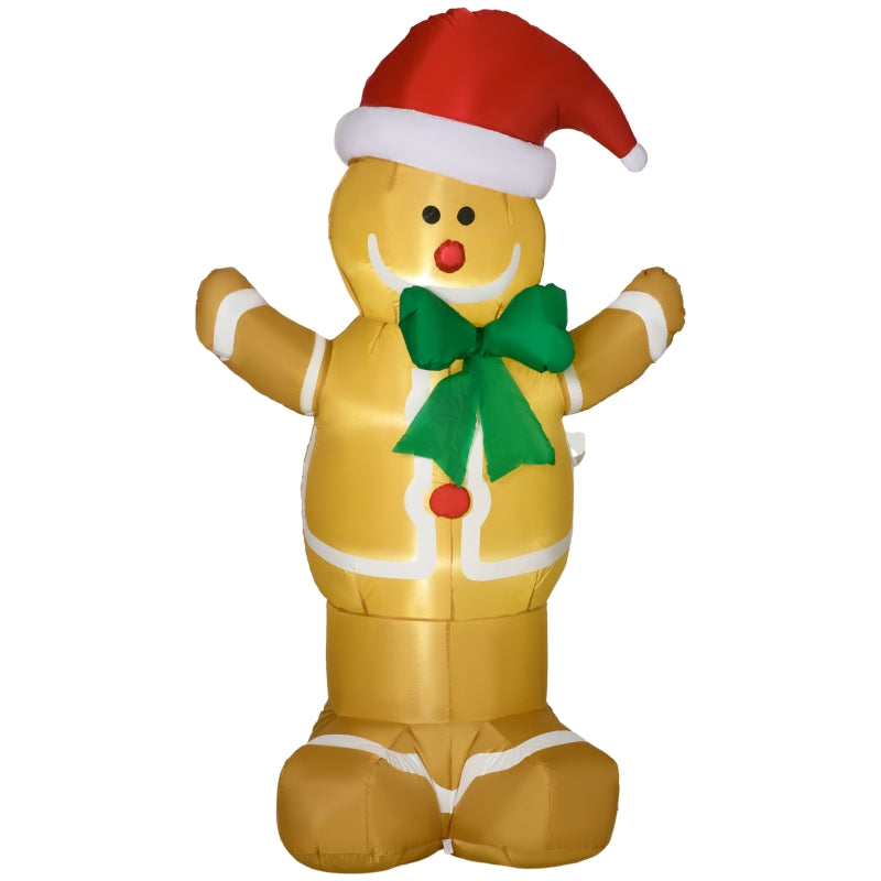 6ft Gingerbread Man Inflatable with Santa Hat and LED Lights, Outdoor Polyester