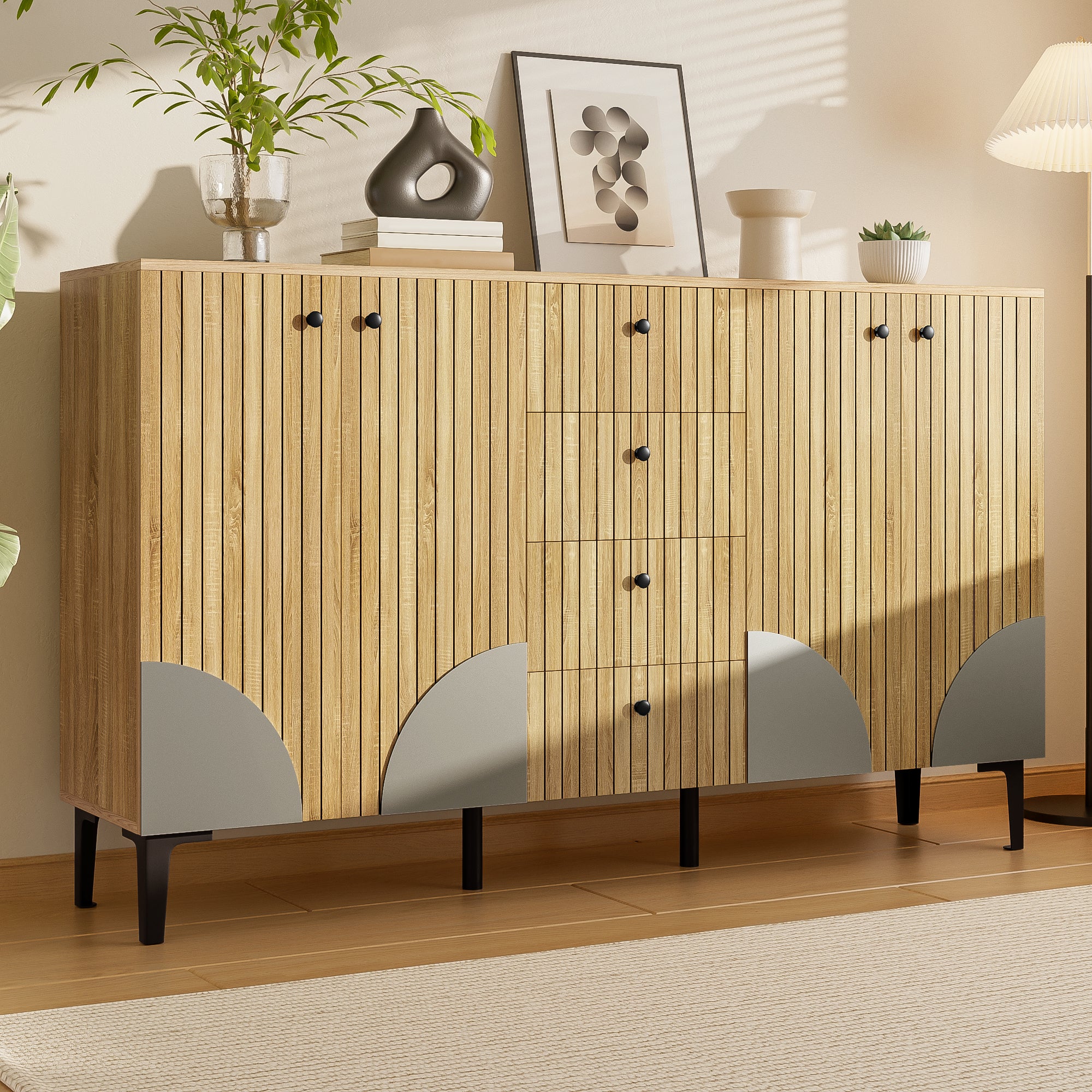 Storage Cabinet 4 Doors 4 Drawers 160x36x94cm - Modern Wood