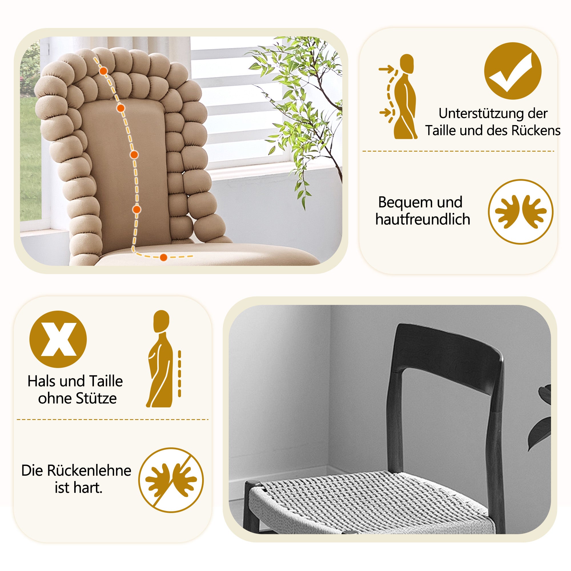 Dining Chairs (Set of 2), Ball Chain Backrest, Black Metal Legs, Camel Velvet