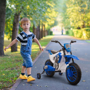 Children's Electric Motorcycle with Training Wheels and 45 Min Driving Time, Blue and White