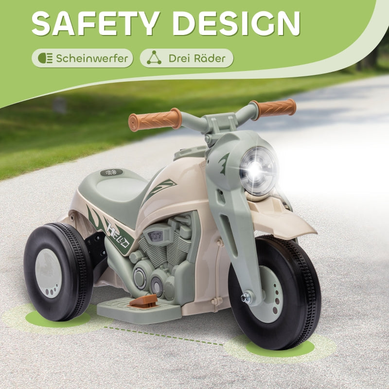 AIYAPLAY Children's Electric Motorcycle, 6V with Music, Bubbles, Headlight, Cream White