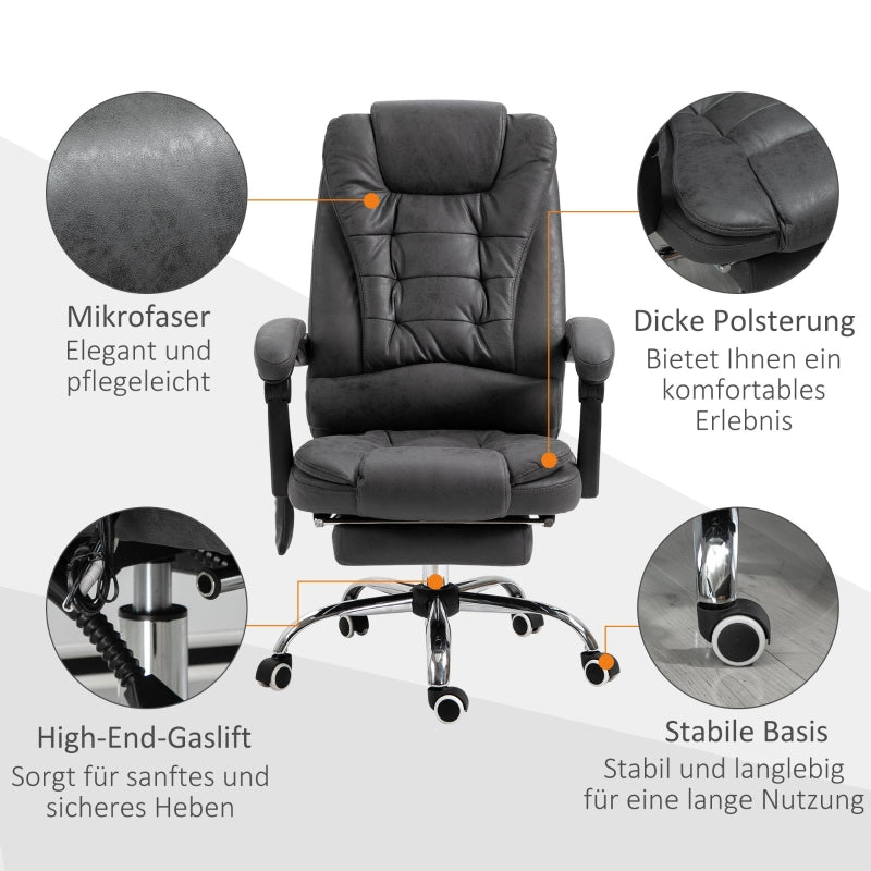Vinsetto Office Chair, Massage, Heat, Ergonomic, Footrest, Polyester, Grey