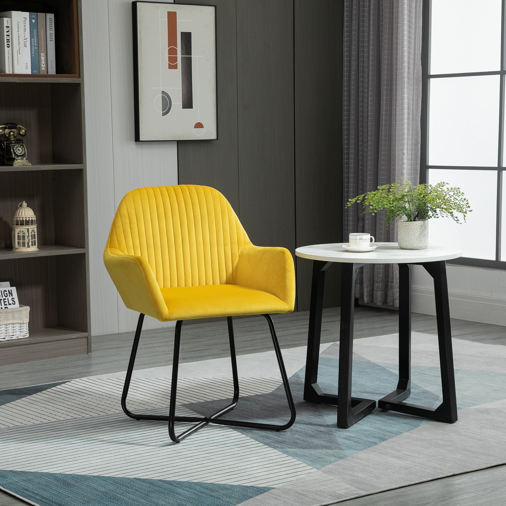Modern Arm Chair Upholstered Accent Chair with Metal Base Yellow