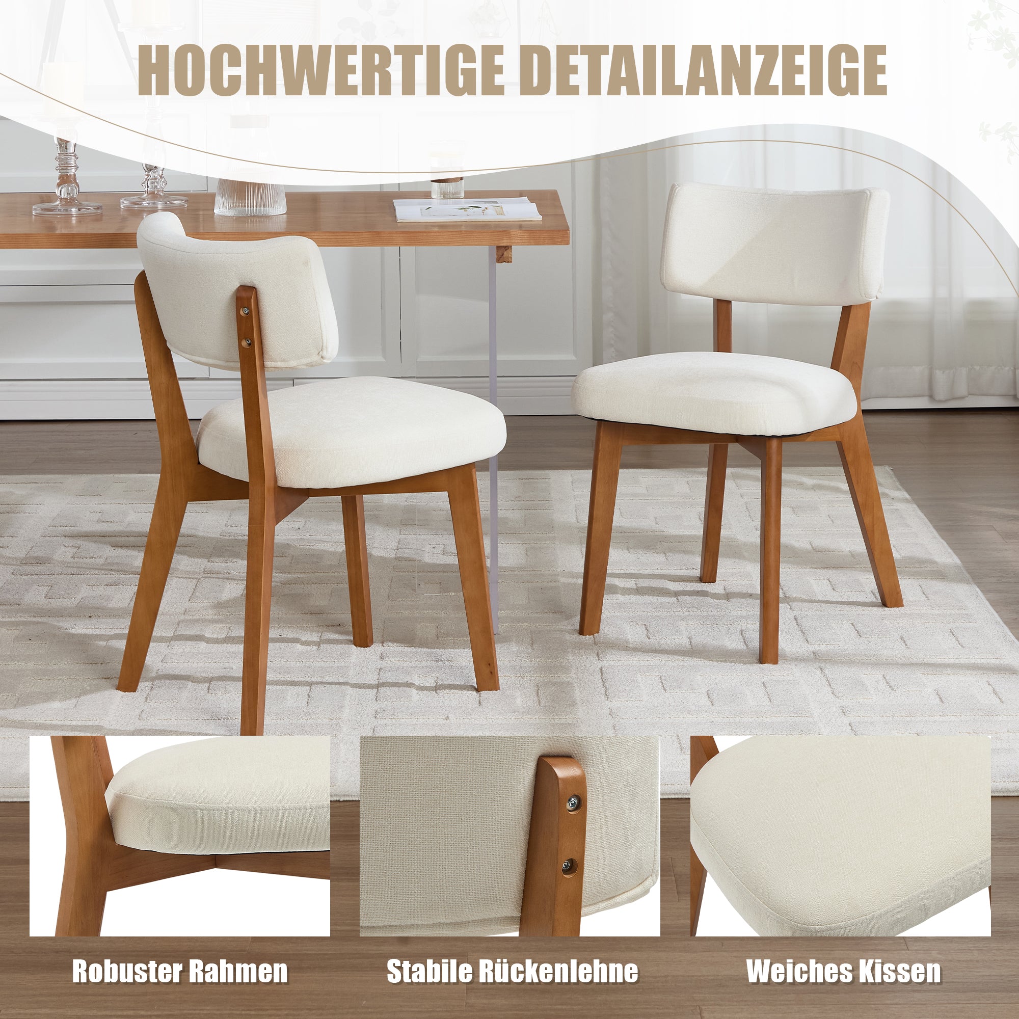 Dining Chair Set of 2, Modern Mid-Century Style Solid Wood Legs, Fabric Upholstered