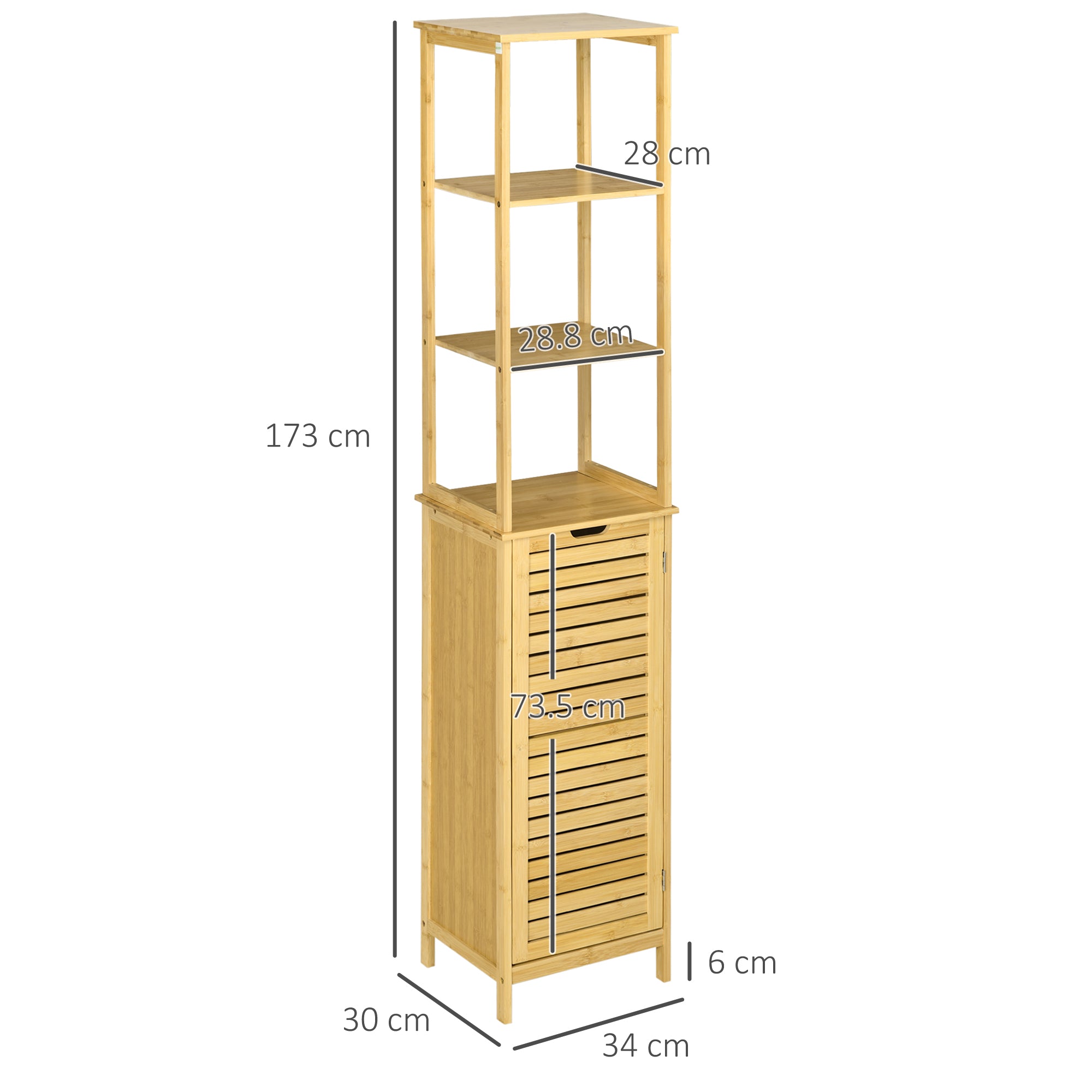 kleankin Bathroom Cabinet, 3 Open Compartments, 1 Cupboard, Bamboo
