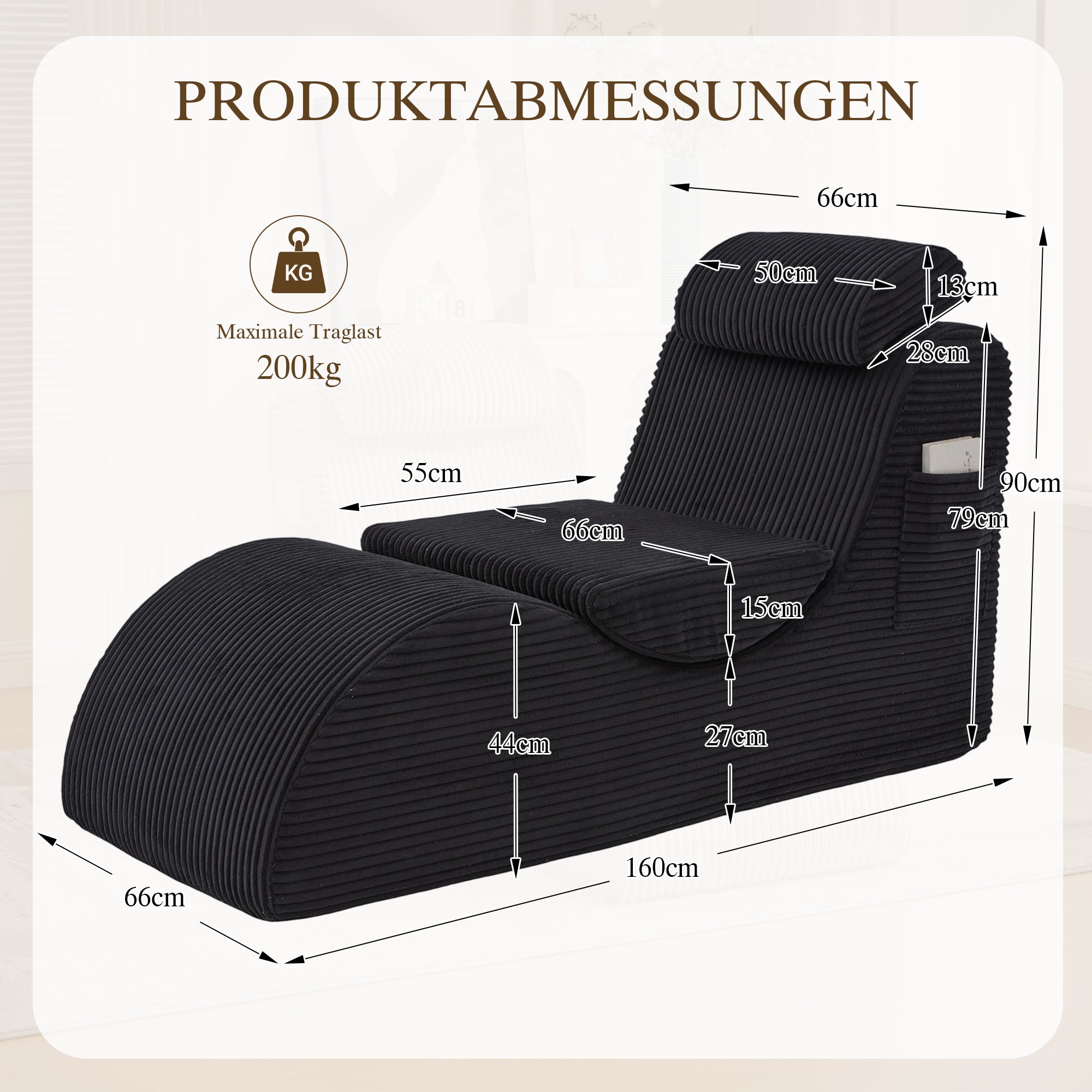 Modern Leisure Chair with Ergonomic Compression Foam and Side Pocket, Black