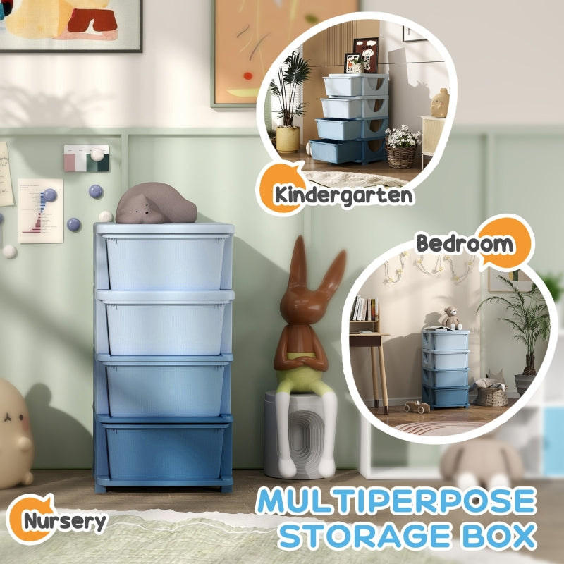 Kids Storage Boxes Four-Tier Four Drawers Blue