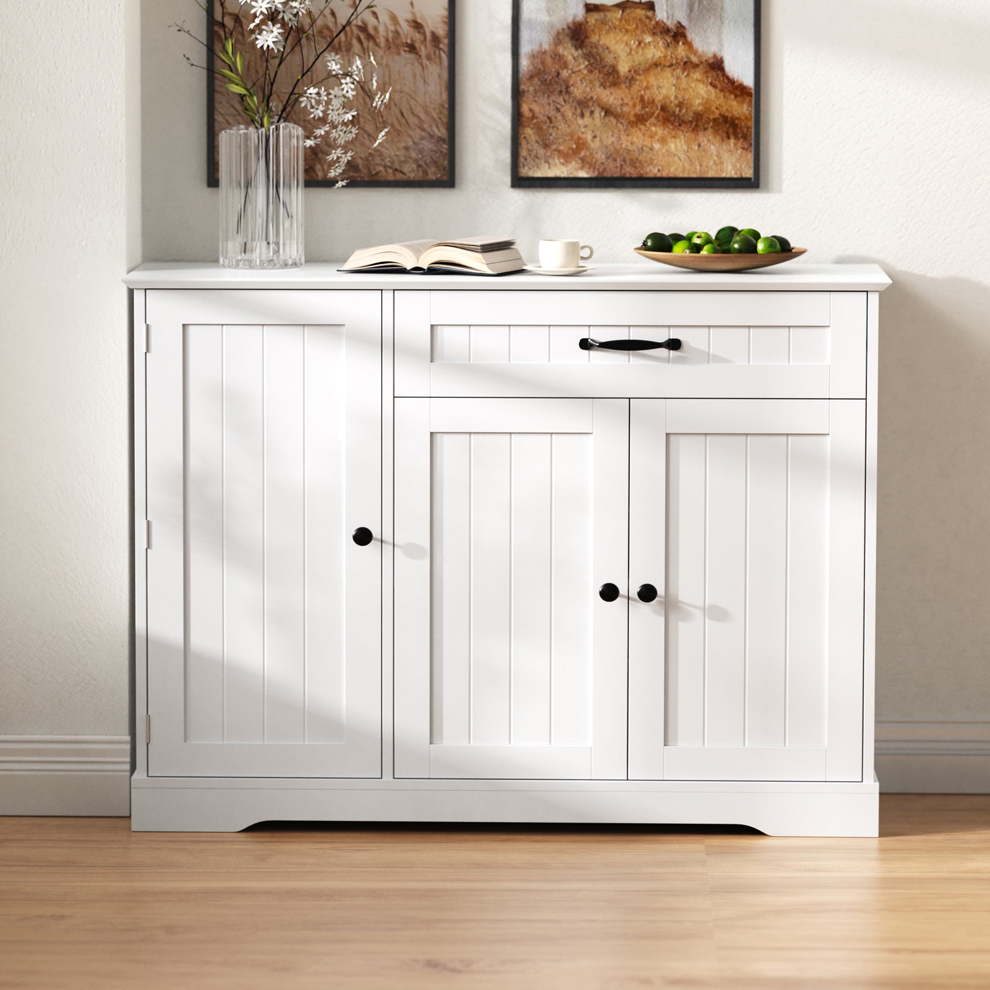 Sideboard Buffet Cabinet 3 Doors 1 Drawer - White