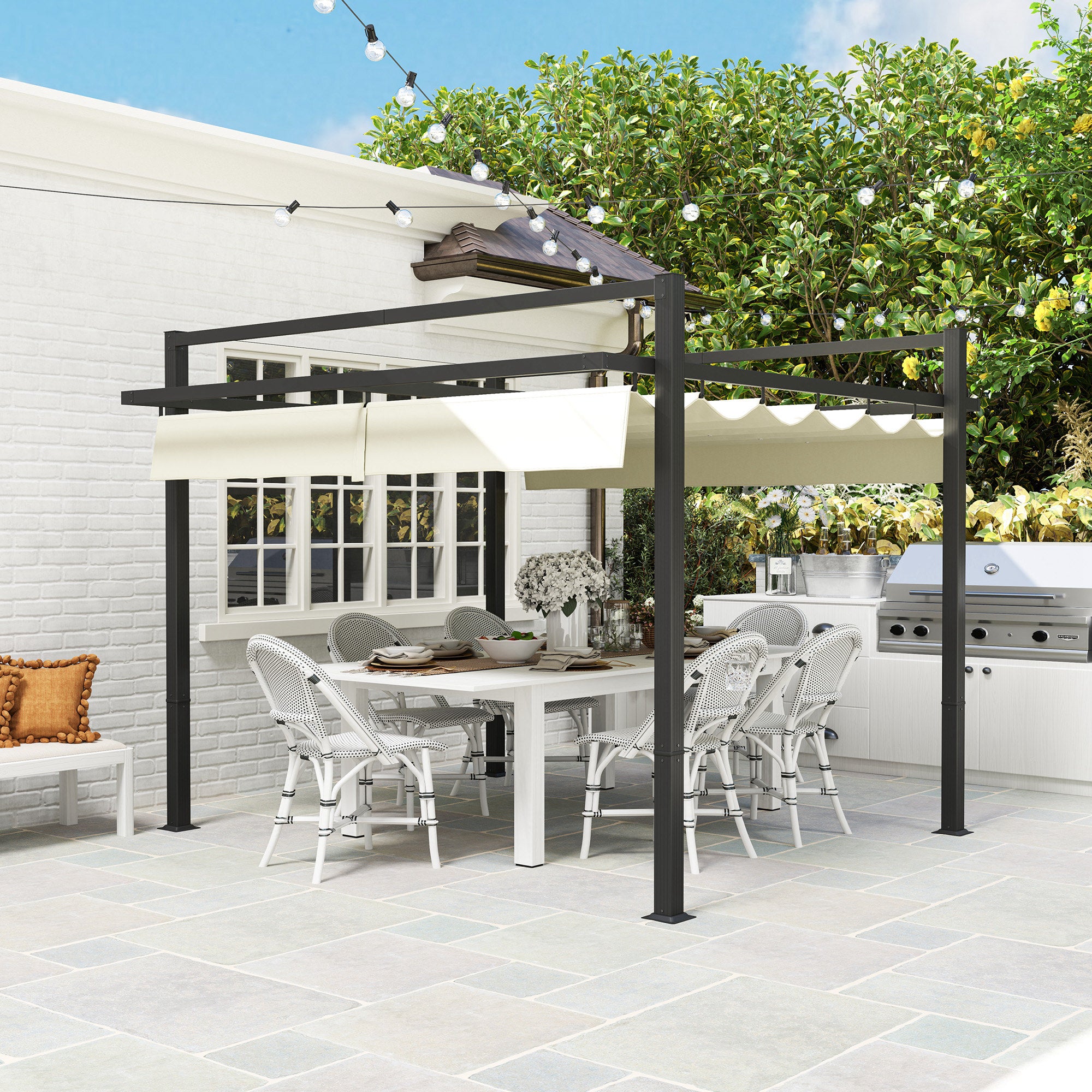 Aluminium Pergola, 3 x 3m with Retractable Roof - Grey/Khaki