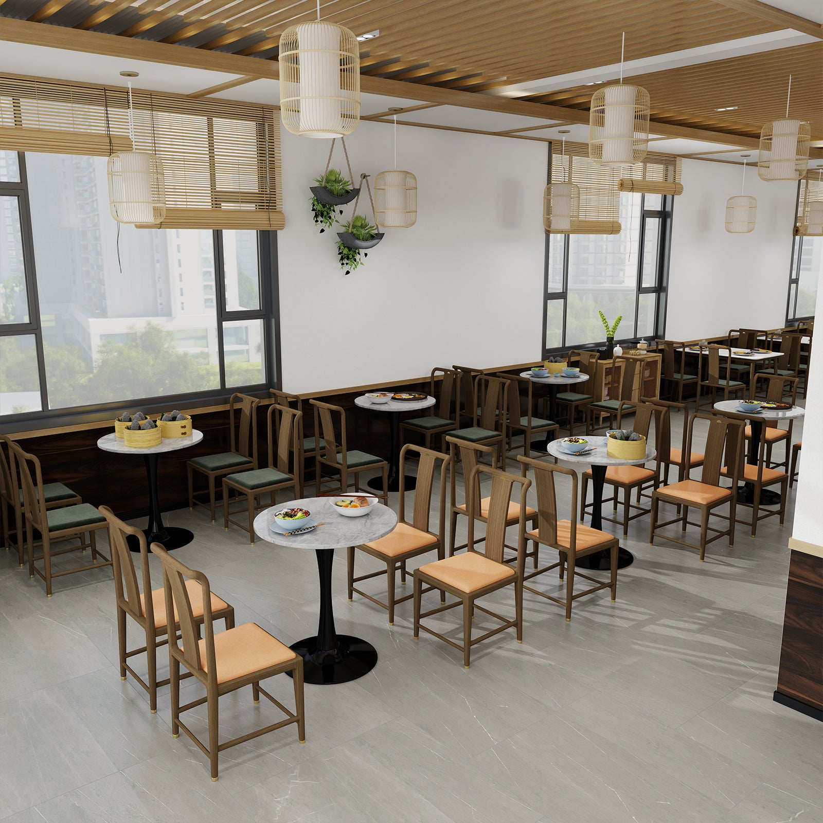 Coffee Table Mid-Century Modern Round Marble Top 27.6-inch - Black