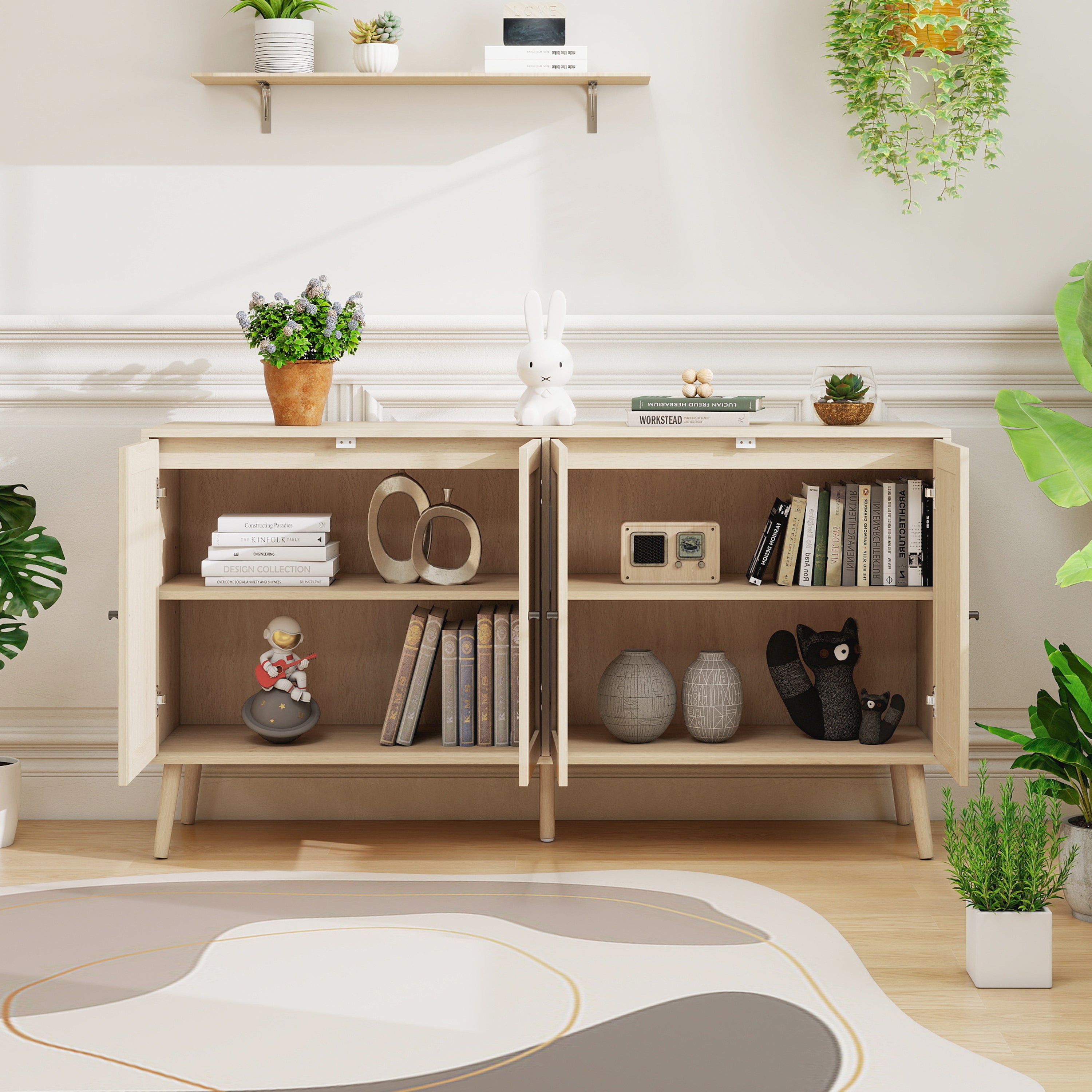 Sideboard 4 Doors Unique Wave Pattern 150x40x80cm - Wood Look