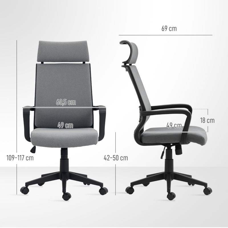 Office Chair, Ergonomic Swivel, Dark Grey Faux Wool