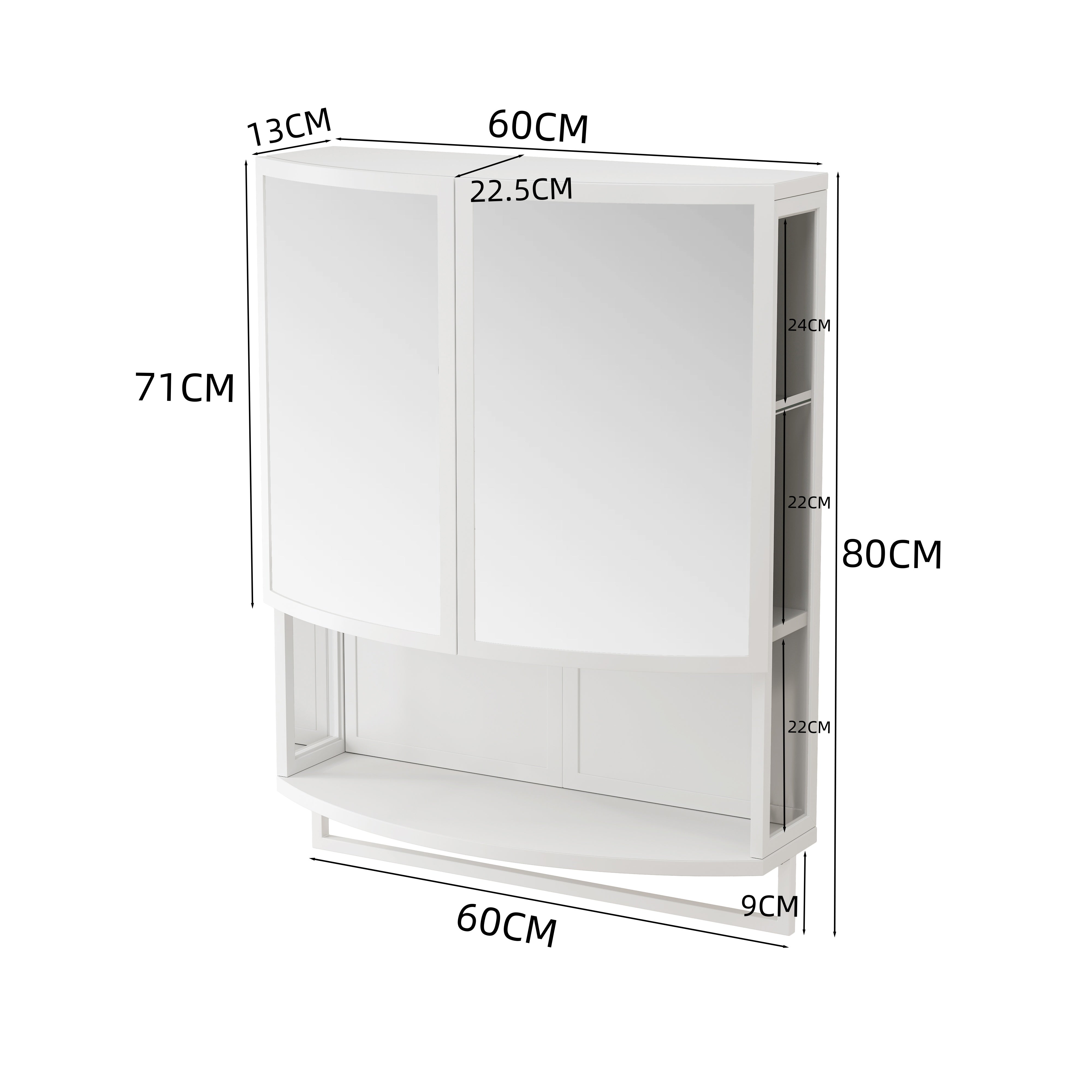 Wardrobe 60CM Modern Arched Double-Door Mirror Storage, White