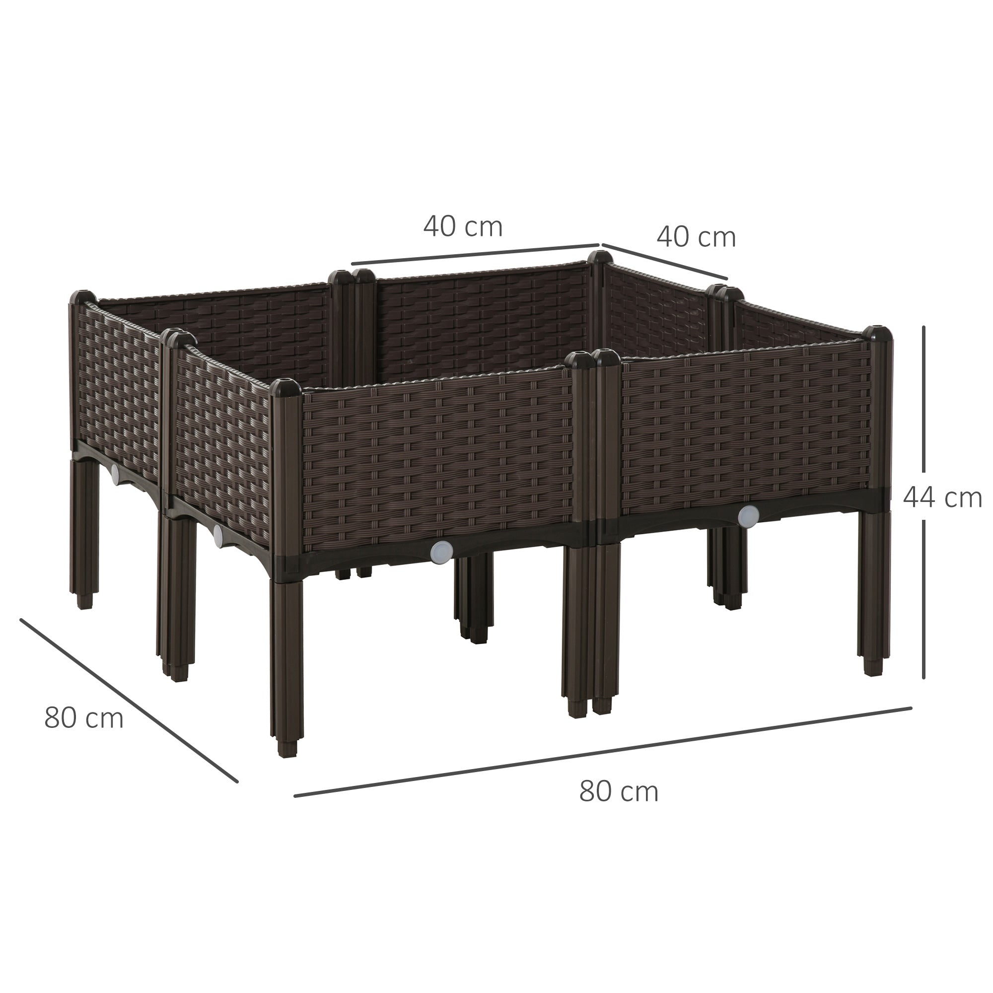 Raised Bed 4-Piece Planter, Rattan Look, Brown