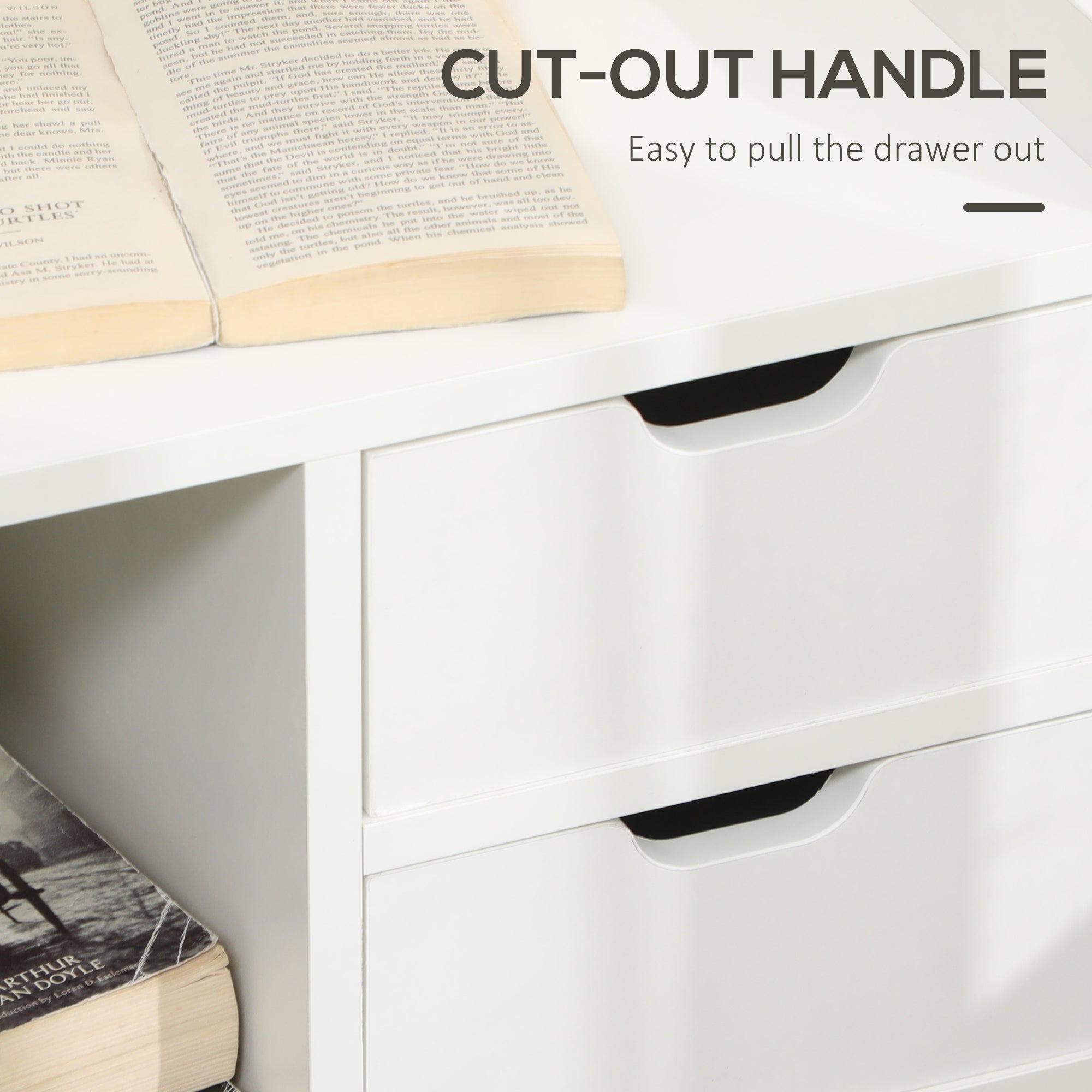 Bedside Table, Small Cabinet 2 Drawers Storage Shelves, White