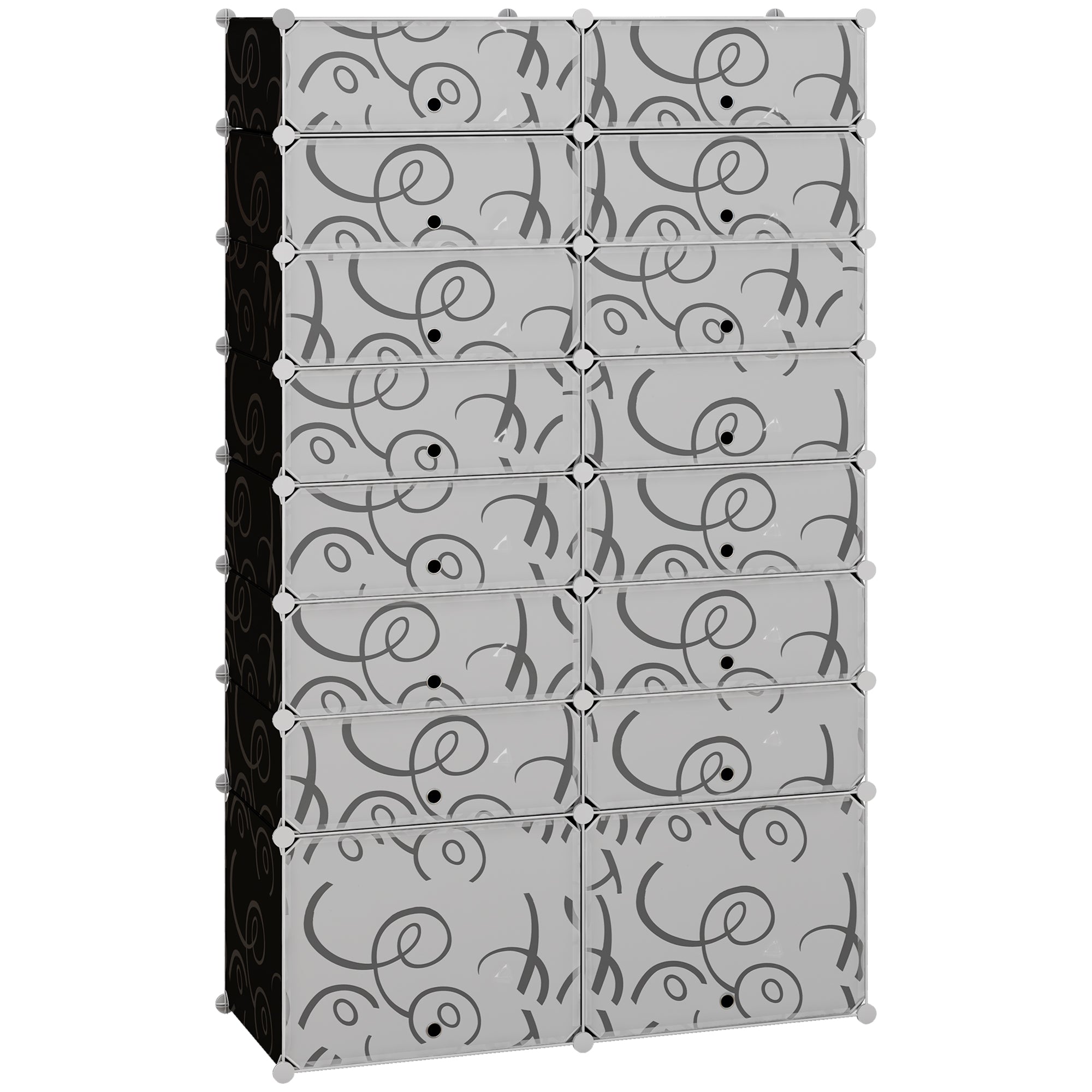 DIY Shoe Cabinet, 16 Compartments, Modular Wardrobe, PP Black + White