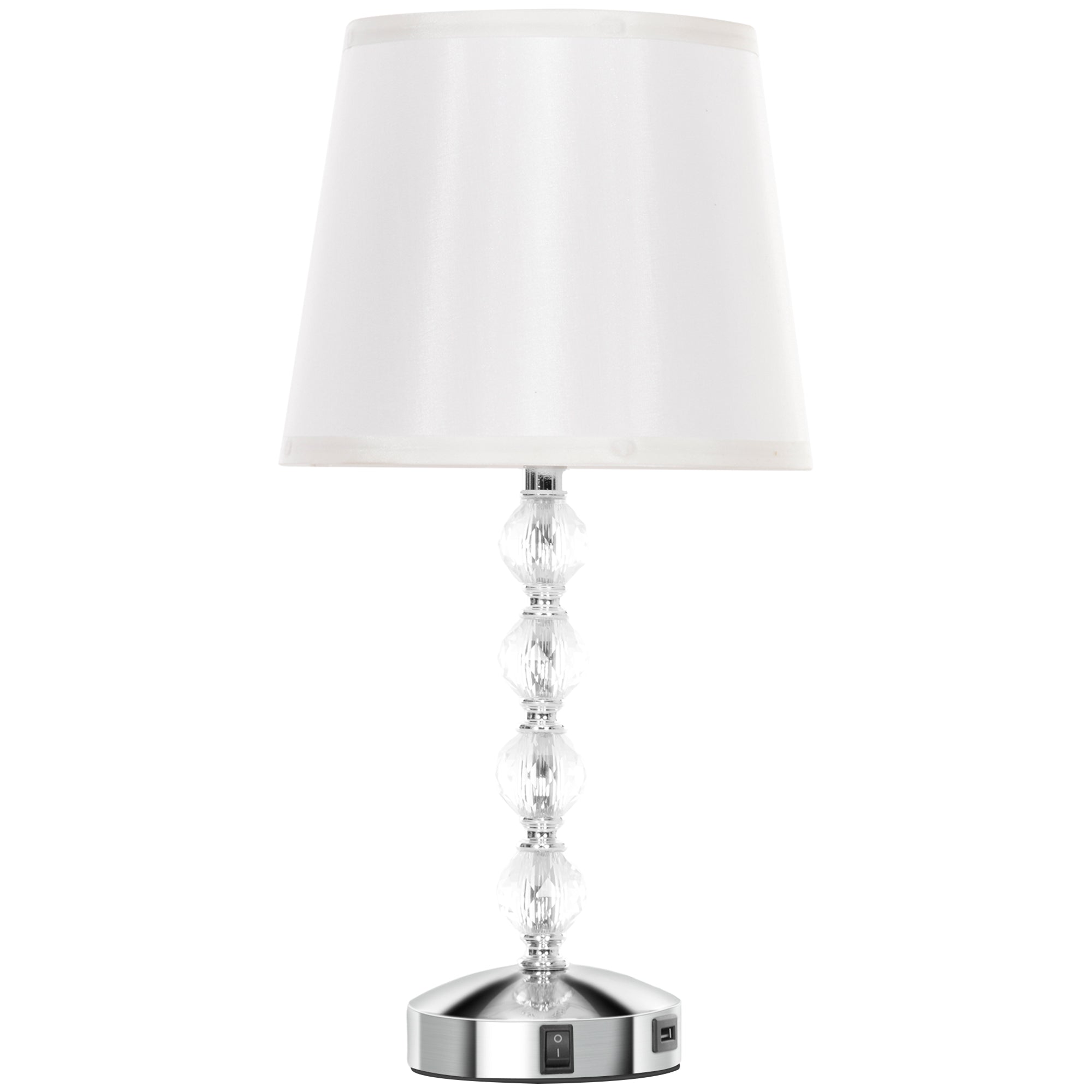 Table Lamp LED USB Rechargeable Crystal Bedside, Glass Silver