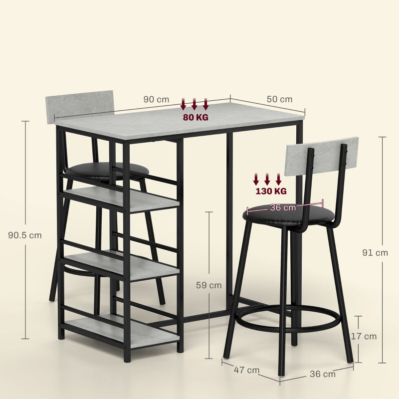 Three-Piece Dining Set with Shelves - Grey/Black