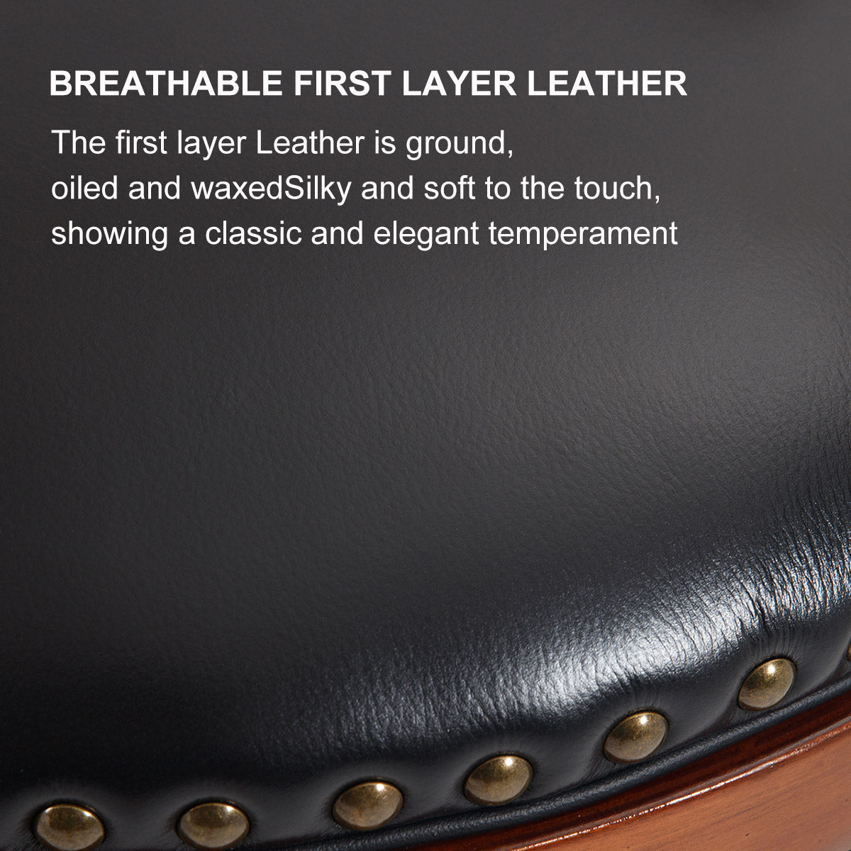 Cow Top Leather Wooden Bar Stools, 360 Degree Swivel with Backs, Bar/Counter Height, Leather