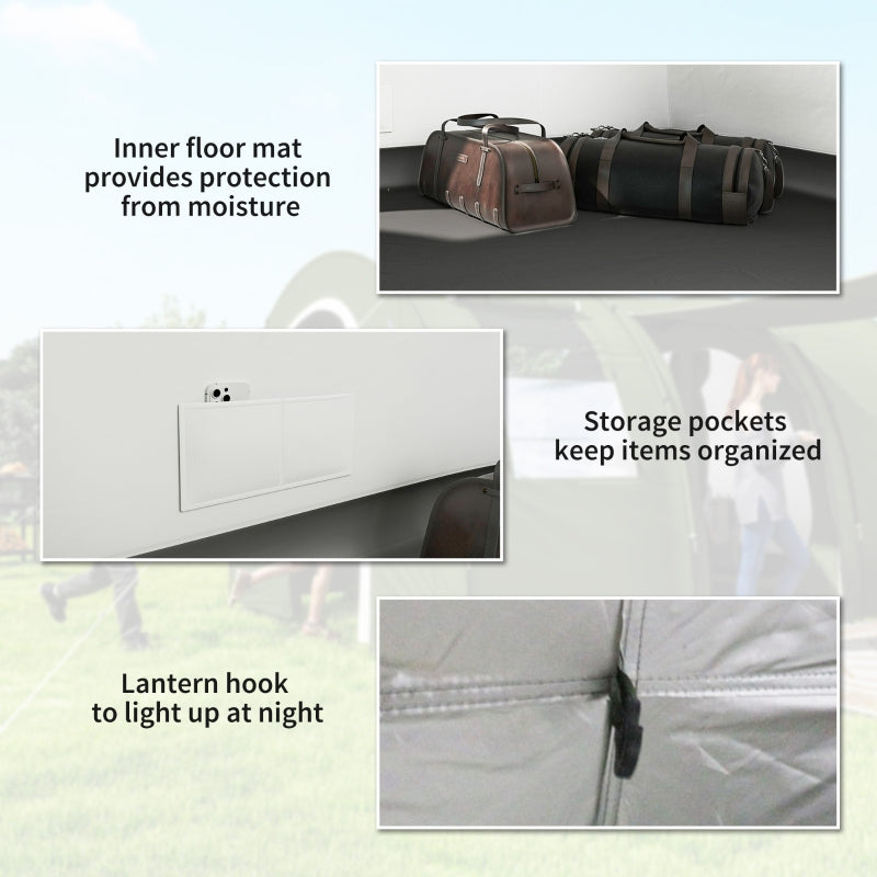 5-6 Man Camping Tent, 2 Room with Floor and Carry Bag, Green