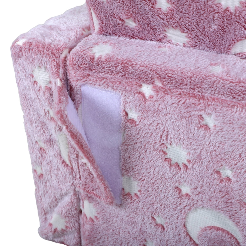 2 in 1 Kids Folding Bed Armchair, Glow in The Dark Cosmic Design Washable, Pink