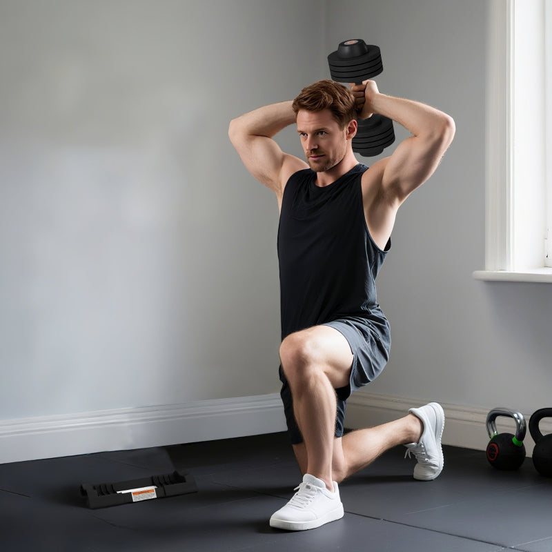 Adjustable Single Dumbbell 7/13/18/24 kg with Storage & Non-Slip Grips - Black