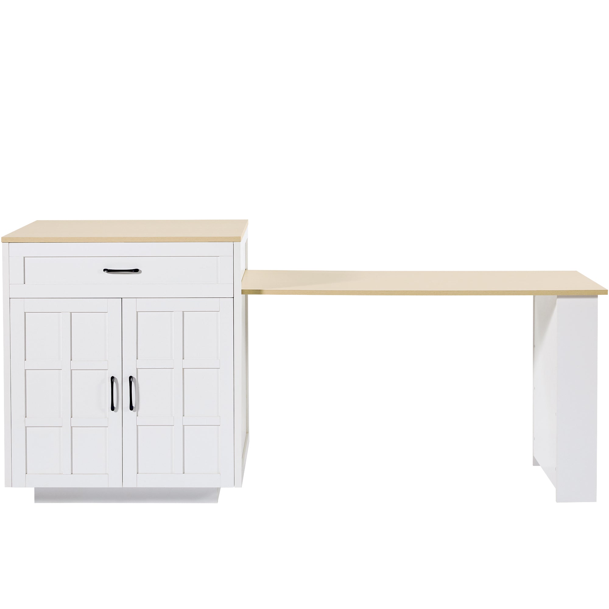 Extendable Bar Table Kitchen Island Dining Cart with Storage Drawers and Shelves White
