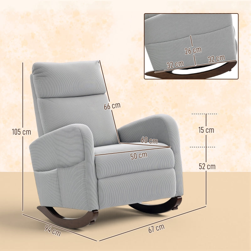 Corduroy Rocking Armchair Padded 11° Rocking Base Grey