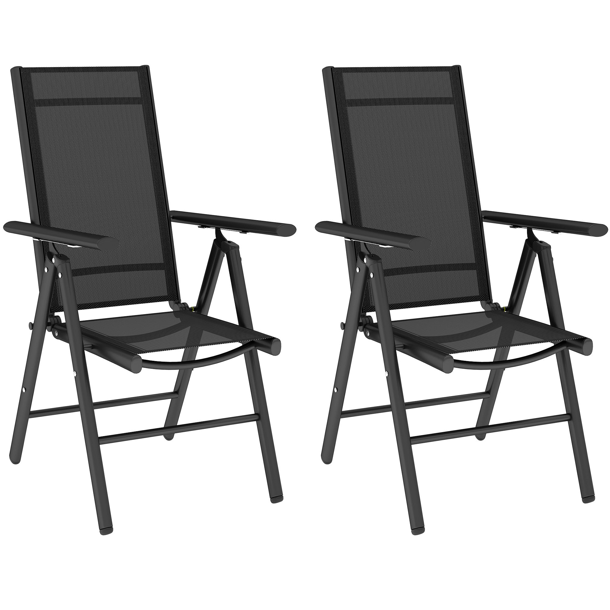 Set of 2 Folding Chair, Aluminium Frame Outdoor Camping Chairs, Black