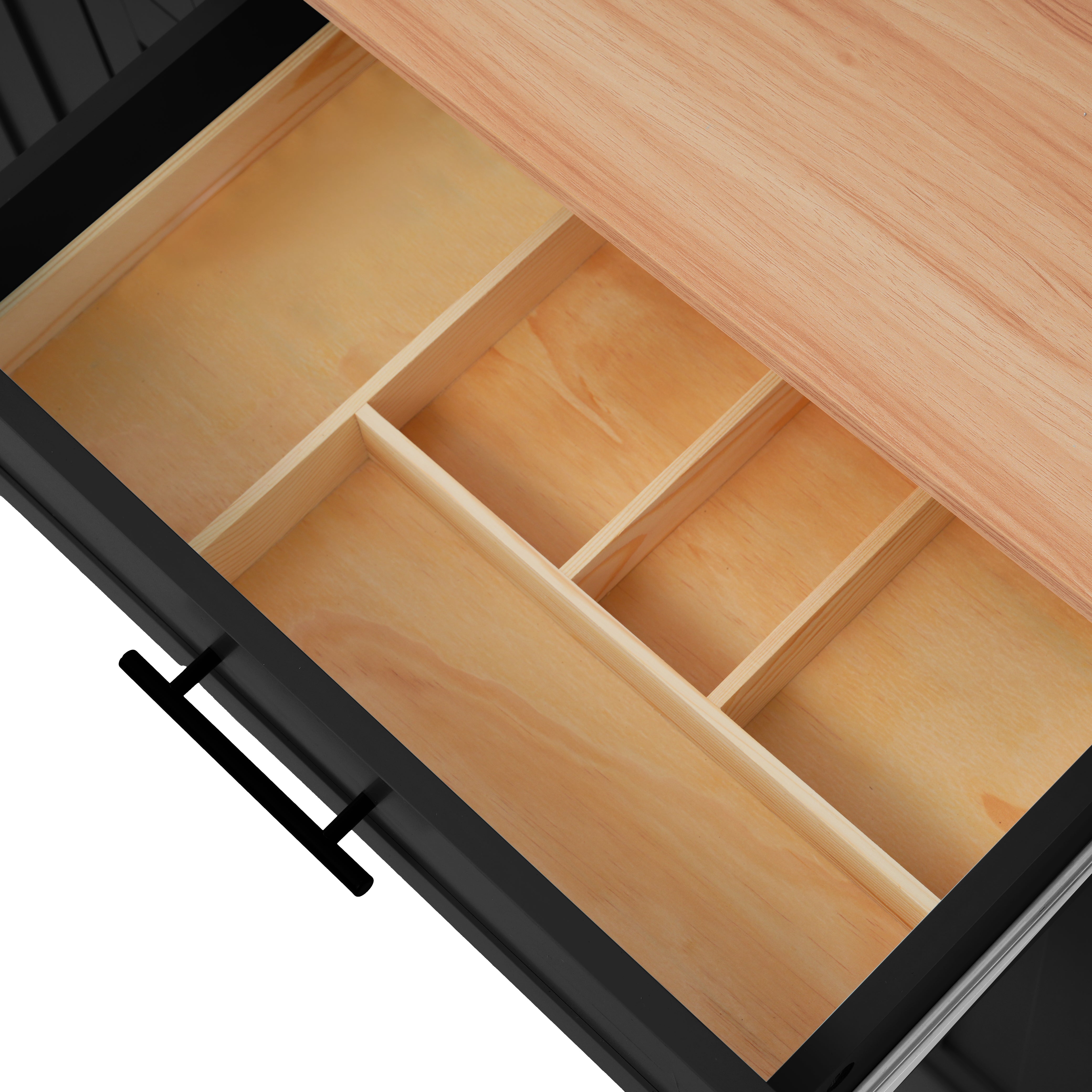 Kitchen Trolley with Foldable Extension and Storage Drawers, Black and Light Wood Look