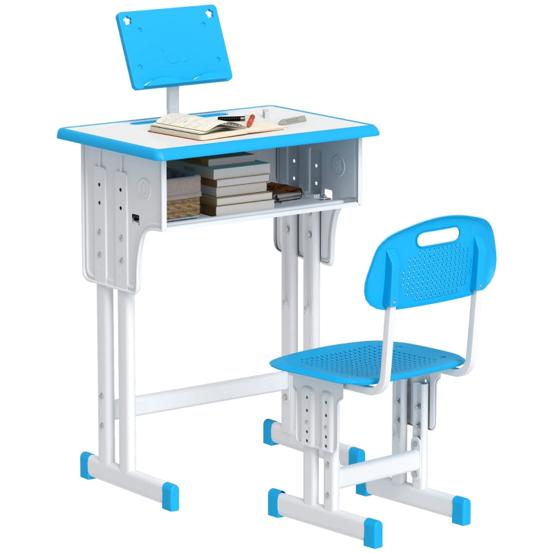 Kids Adjustable Desk and Chair Set with Book Stand and Pen Slot - Blue
