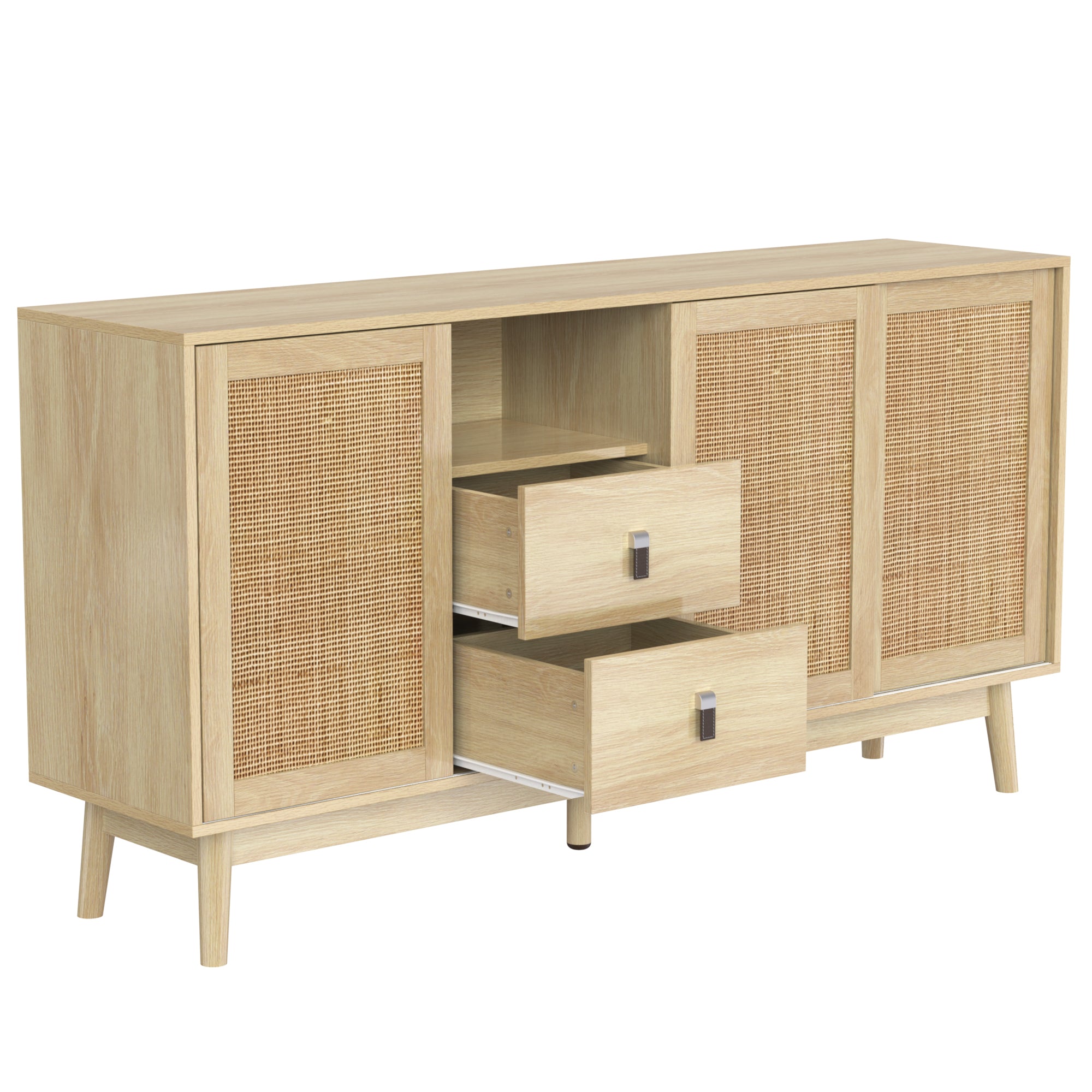 Sideboard 3 Sliding Doors 2 Drawers 155x38x80cm Genuine Rattan