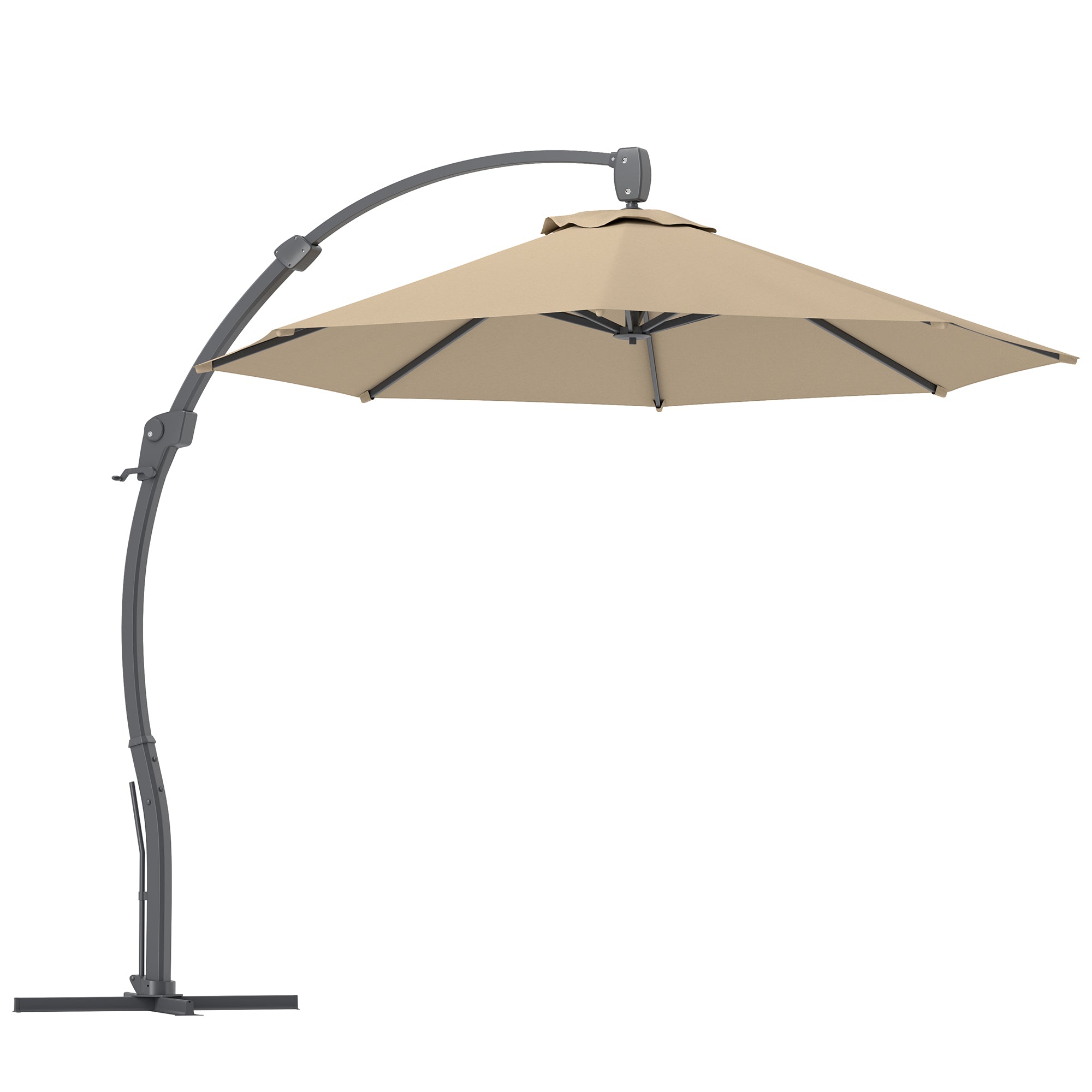 3m Cantilever Parasol, Round Overhanging Umbrella, Crank, 360° Rotation, Khaki