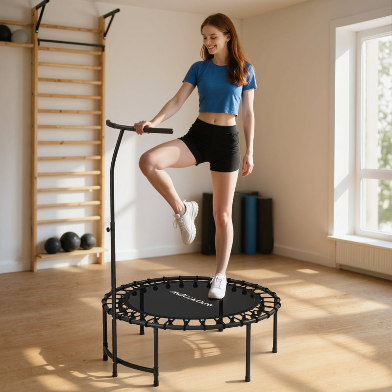 Rebounder Trampoline, 5-Level Adjustable Handle Workout, Black