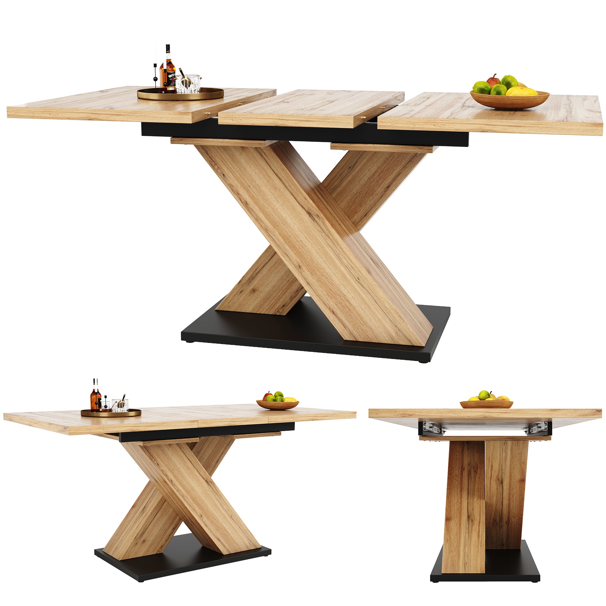 Telescopic Dining Table, Extendable 119-158.5cm Kitchen/Living Room, Wood-Colored