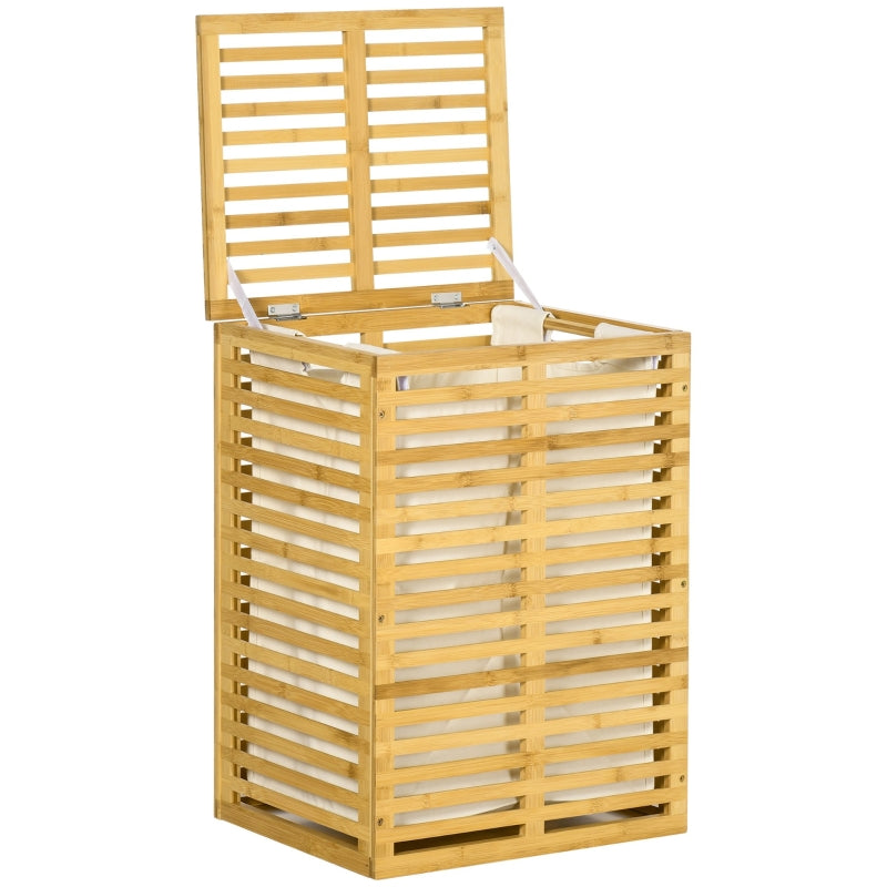 Bamboo Laundry Basket, 63L, Removable Bag, Natural Wood