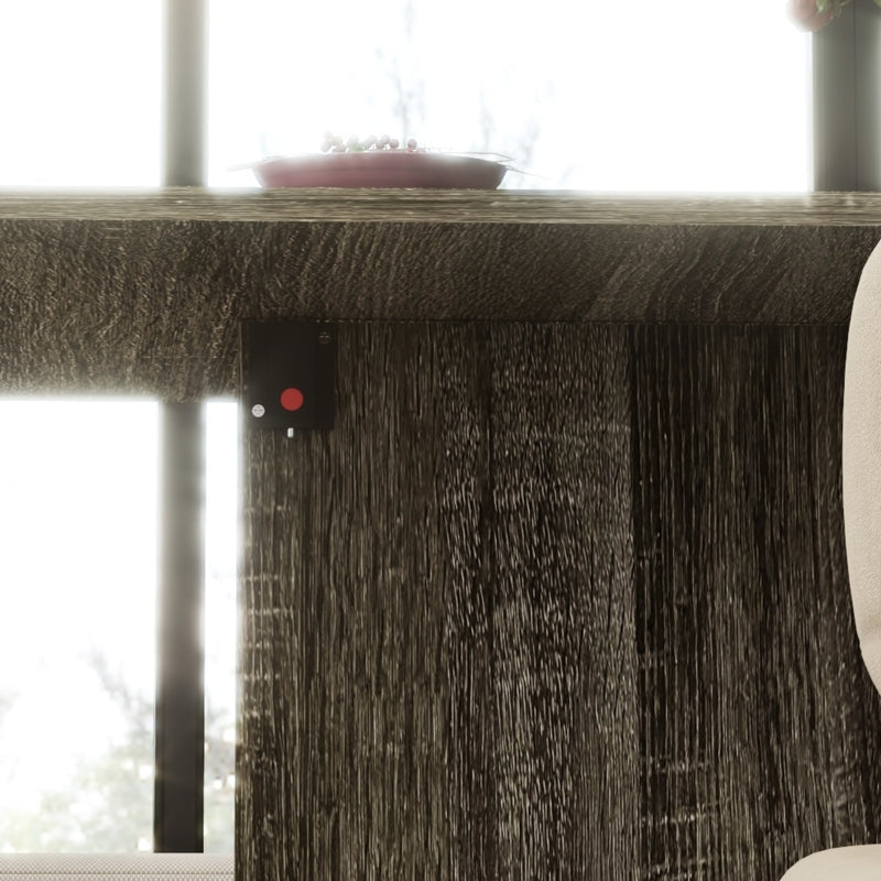 Folding Dining Table, Drop Leaf 2-Tier Shelves Rolling Casters, Grey