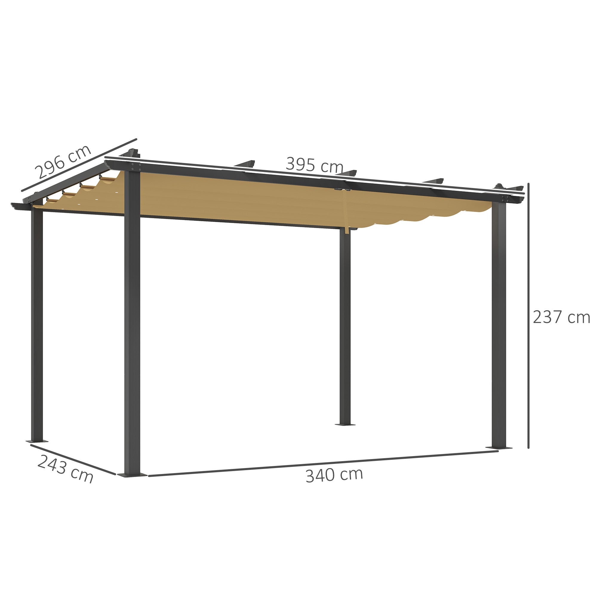 Aluminium Pergola 3x4m Retractable Roof Khaki